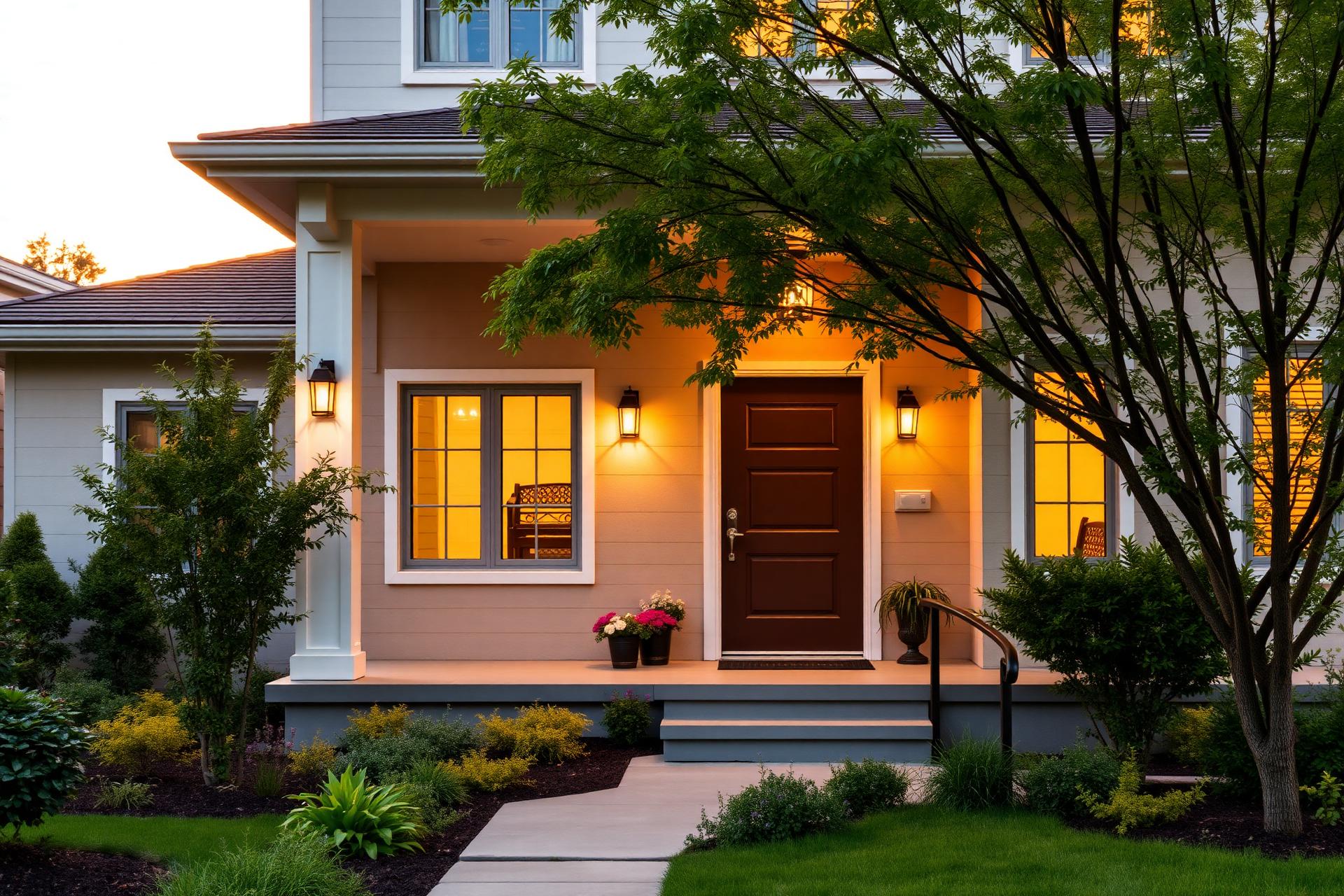 A warm, welcoming family-style home at golden hour